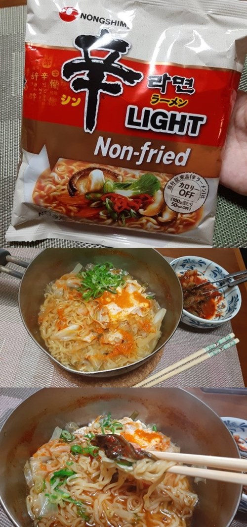 辛ラーメンLIGHT実食。カロリーが低いのに麺ももちもちしていて大変満足＝大野瑠華撮影