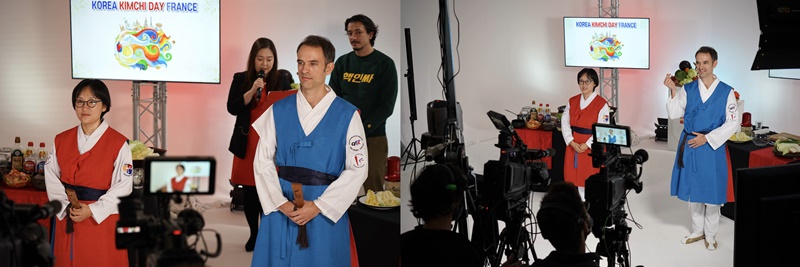 Maîtres Héjine Bressy Hwang et Jean-Sébastien Bressy lors de la démonstration de Teakkyon et Hopasool (Photo transmise par Madame Yoon PARK) 