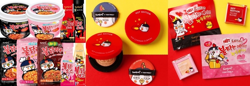 コラボキャラクターを使った商品とグッズ＝三養食品
