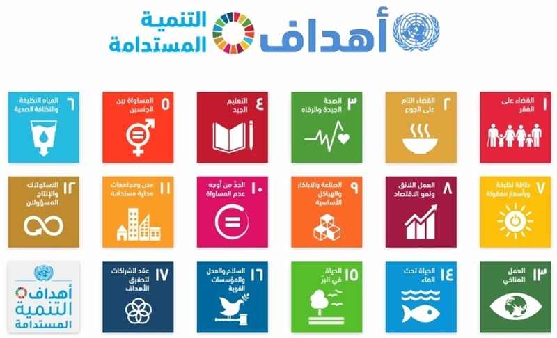 تظهر الصورة أهداف التنمية المستدامة السبعة عشر للأمم المتحدة. (الصورة من موقع الأمم المتحدة للغة العربية)
