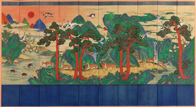 « Shipjangsaengdo » ou les dix symboles de longévité sur paravent peint © National Palace Museum of Korea