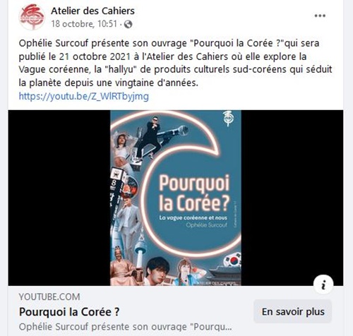 Photo 3 : Présentation du livre par l’éditeur l’Atelier des Cahiers ( Photo copie-écran du compte FB)