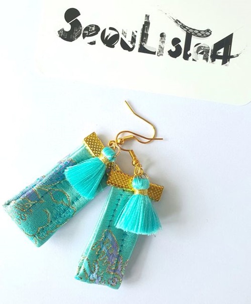 Boucles d'oreilles et bracelet en tissu coréen