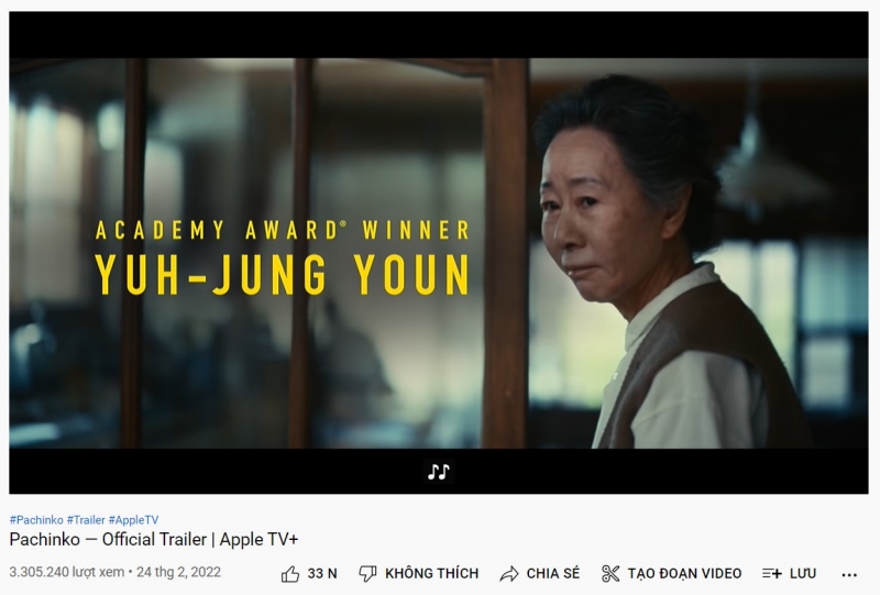 Youn Yuh-jung sẽ trở lại với phim mới mang tên “Pachinko” bên cạnh Lee Min-ho và một số diễn viên khác. (Ảnh: Chụp màn hình từ trailer phim trên kênh YouTube chính thức của Apple TV)