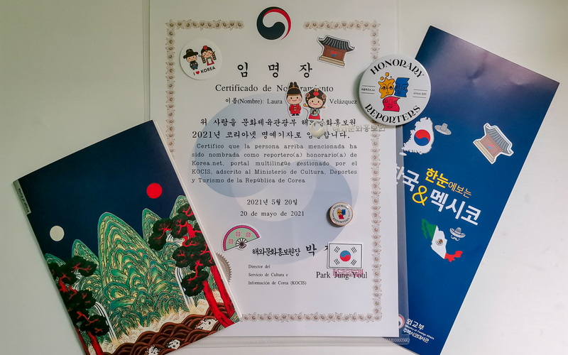 Certificado de Nombramiento como reportera honoraria de Korea.net 