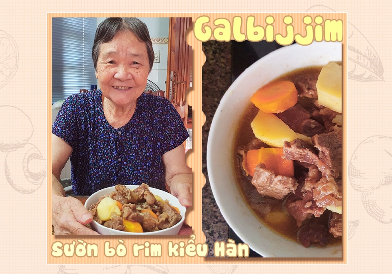 Phục vụ món sườn bò rim kiểu Hàn trong 1 cái tô cỡ vừa, dùng nóng với cơm hoặc bún tùy thích. (Ảnh: Vũ Đỗ Hải Hà)