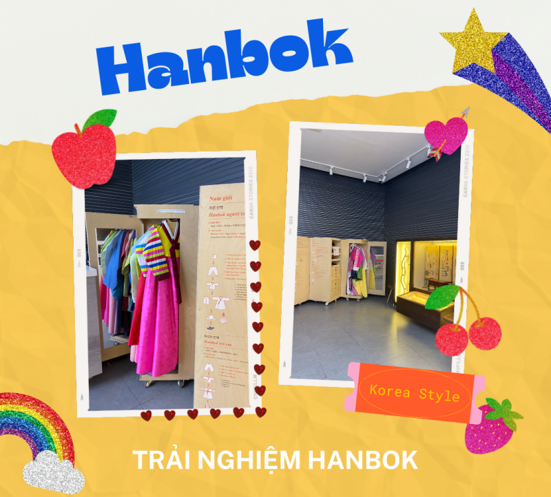 Góc trưng bày và cho mượn Hanbok trong TTVHHQ tại Việt Nam. (Ảnh: Đặng Phương Thanh)