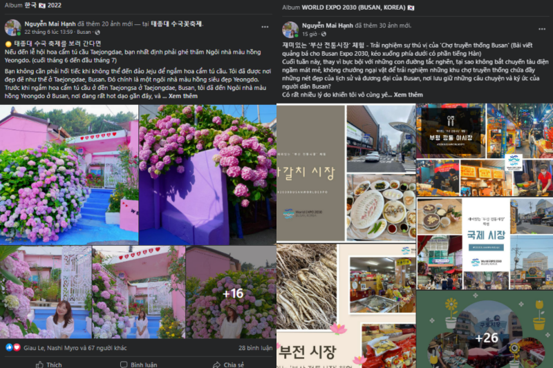 Một số bài viết quảng bá Busan World Expo 2030 của mình bằng tiếng Hàn và tiếng Việt. (Ảnh: Nguyễn Mai Hạnh)