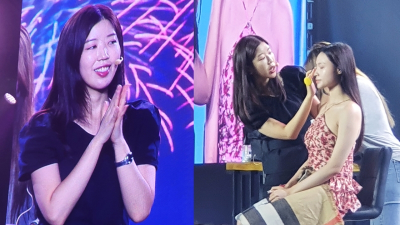 Nghệ sĩ make-up chuyên nghiệp So Jung tỉ mỉ hướng dẫn khán giả yêu thích việc trang điểm cách tạo nên vẻ ngoài lung linh rạng rỡ như idol. (Ảnh: Vũ Đỗ Hải Hà)