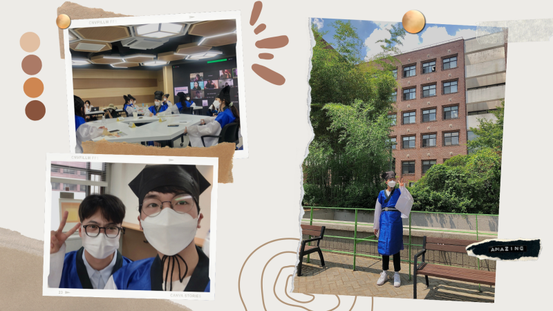 Những bức ảnh đáng nhớ khi Huy cùng các bạn quốc tế tham gia Vòng Chung kết Cuộc thi Sungkyun Hangeul Essay Contest năm 2022 tại Trường Đại học Sungkyunkwan. (Ảnh: Nguyễn Tiến Huy / Biên tập: Phạm Thuỳ Trang)