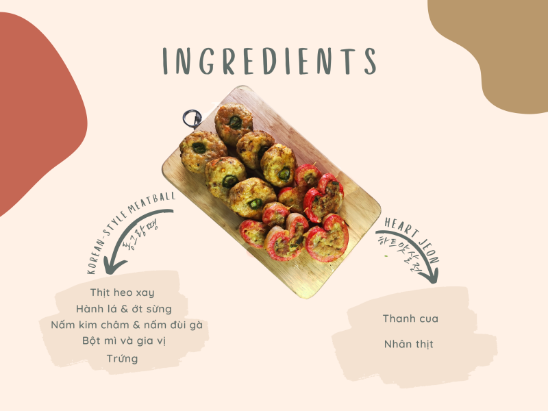 Nguyên liệu cho món thịt viên Hàn Quốc và bánh thanh cua trái tim. (Ảnh: Lưu Hoàng Nhi)