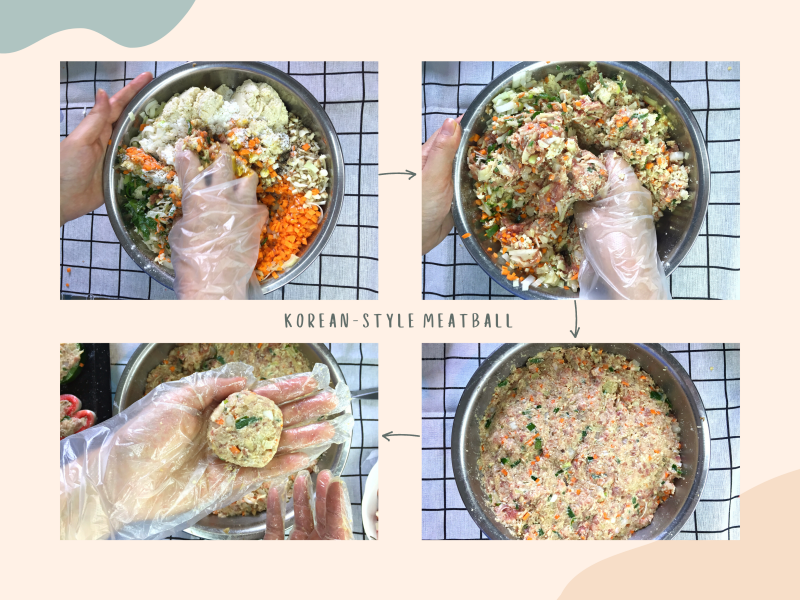 Trộn đều tất cả và vê thành các viên thịt nhỏ. (Ảnh: Lưu Hoàng Nhi)