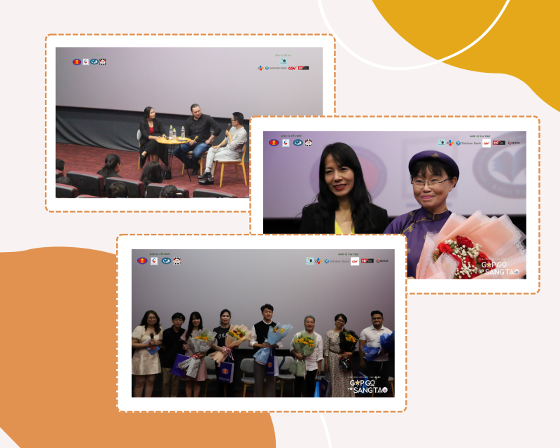 Một số khách mời và host tại các buổi chiếu phim. (Ảnh: CLB Sân khấu và Điện ảnh trực thuộc Khoa Văn học - ĐH KHXH&NV - ĐHQG TP.HCM, Biên tập: Nguyễn Khánh Tuệ)