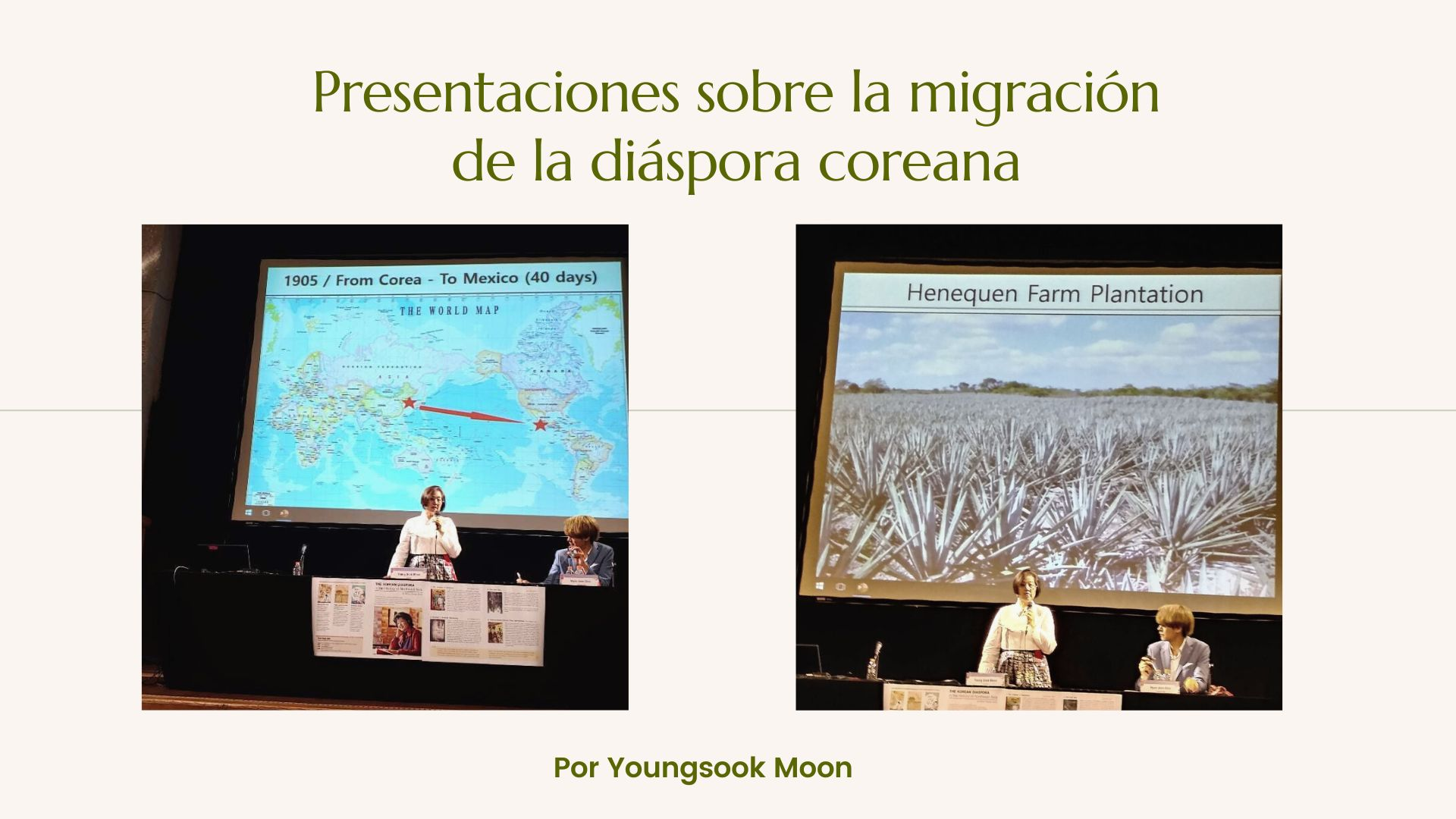 Youngsook Moon realizando una presentando sonrbre la historia de la conexión entre Corea y la diáspora coreana en México.