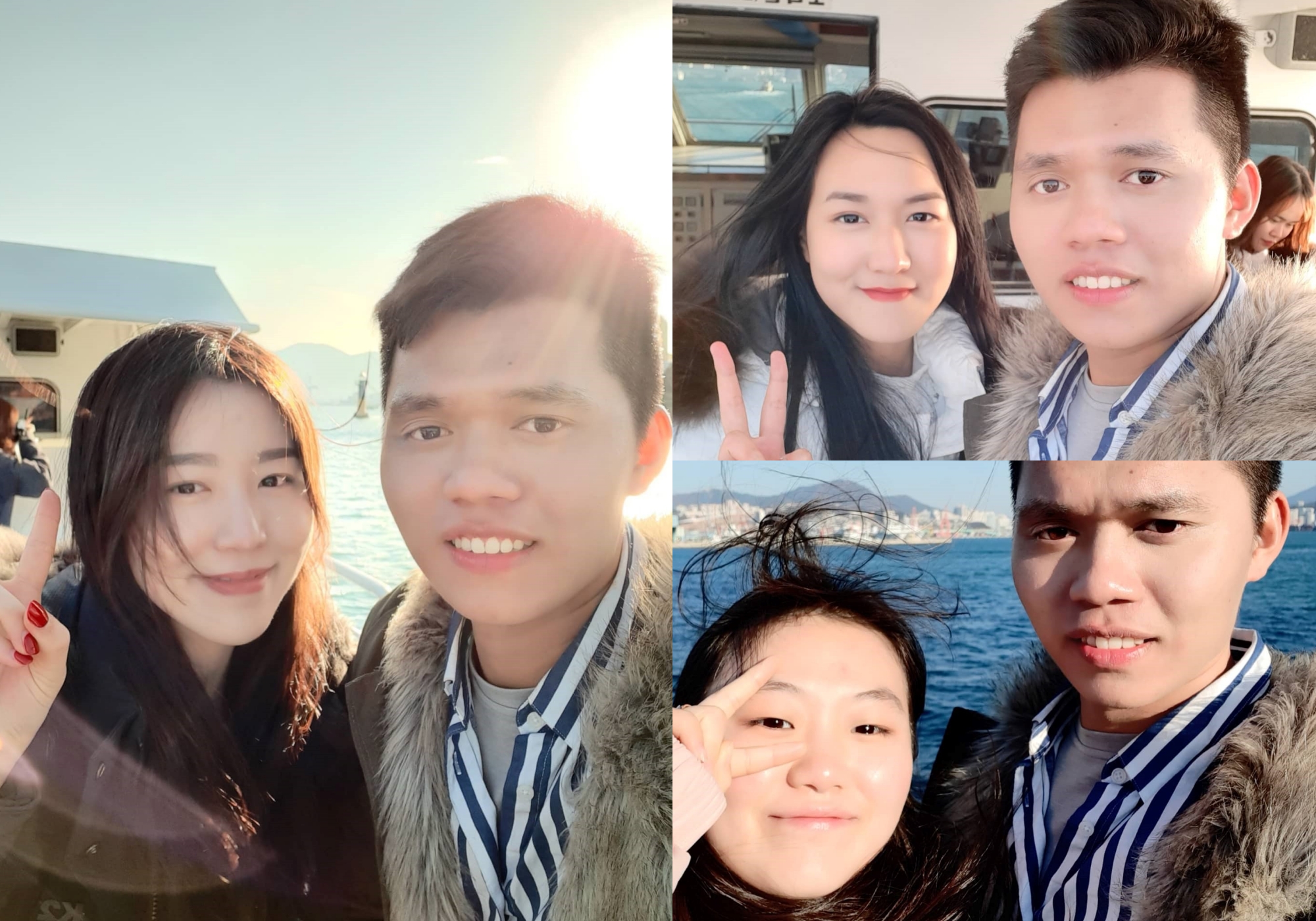 Chụp hình với bạn bè trên du thuyền ở cảng Busan. (Ảnh: Đào Mạnh Nghĩa)