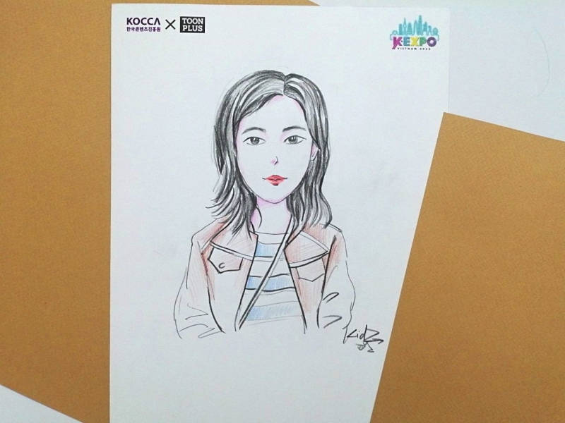Bức phác họa chân dung của mình sau khi tham gia hoạt động K-webtoon. (Ảnh: Lưu Thị Thu Loan)