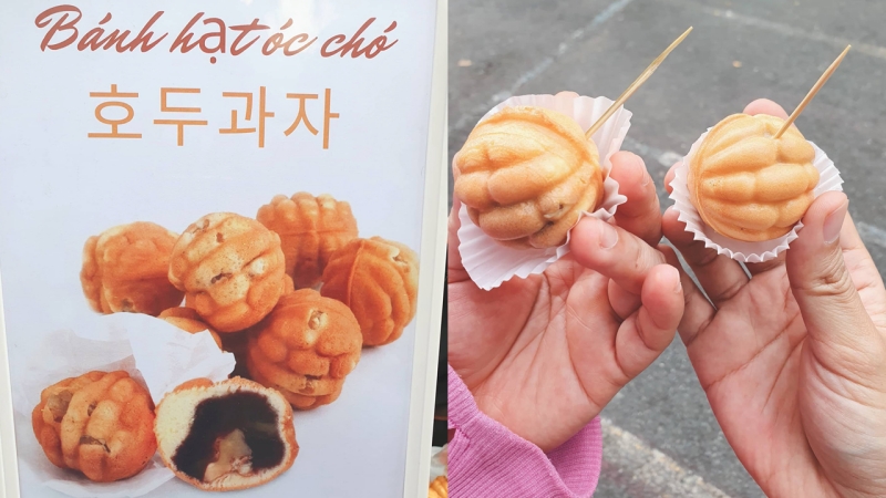 Bánh hạt óc chó – món tráng miệng nổi tiếng có xuất xứ từ thành phố Cheonan mà mình may mắn được thưởng thức thông qua “Ngày hội văn hóa hữu nghị Việt – Hàn”. (Ảnh: Vũ Đỗ Hải Hà)