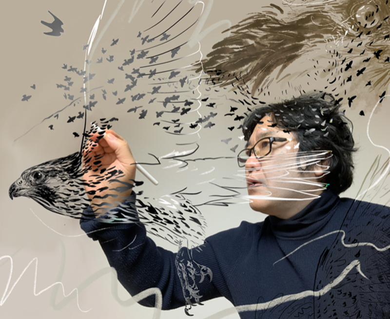 photo 1 Illustration ⓒ Dongseok Woo fauconnier coréen et Graphic Designer