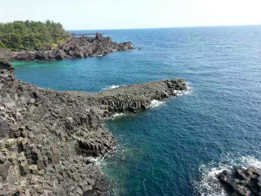 由于火山熔岩在海水中急速冷却而形成的柱状节理带是济州岛的著名景观。韩宣网名誉记者白若晶 摄