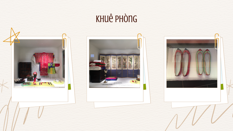 Quần áo, giày dép được trưng bày trong Khuê phòng. (Ảnh: Trần Thị Phương Thu, Nguyễn Văn Khánh / Biên tập: Trần Thị Phương Thu)
