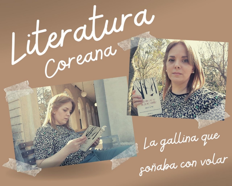 La reportera leyendo el libro 'La gallina que soñaba con volar' de la autora coreana Hwang Sun-mi | María Viviana Díaz Gandini