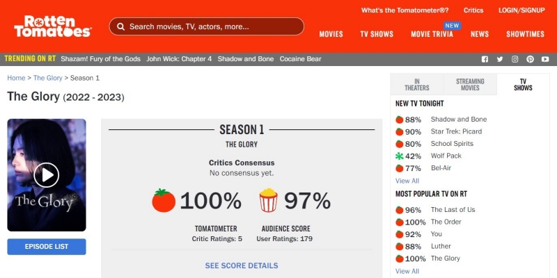 Trên Rotten Tomatoes, bộ phim đạt 100% độ tươi từ giới chuyên môn. (Ảnh Chụp màn hình từ trang web Rotten Tomatoes)