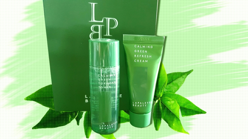 Trà xanh thường được nhiều thương hiệu làm đẹp của Hàn Quốc ứng dụng khi cho ra mắt các dòng mỹ phẩm với chất lượng tốt từ loại thảo dược này. Ví dụ: trong ảnh là kem dưỡng và toner chiết xuất trà xanh của thương hiệu Lapalette Beauty (Ảnh: Vũ Đỗ Hải Hà)