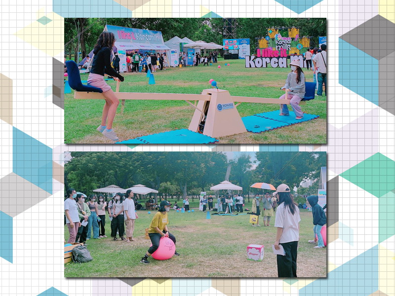 Khu trò chơi thể chất tại sự kiện “I Like It Korea Milk Playground 2023” tạo dựng theo phong cách tương tự một số show thực tế Hàn Quốc luôn thu hút lượng lớn người tham dự bởi đây là dịp họ được thoải mái giải tỏa căng thẳng sau thời gian làm việc, học tập mệt mỏi. (Ảnh: Vũ Đỗ Hải Hà, Trịnh Diễm Quỳnh)