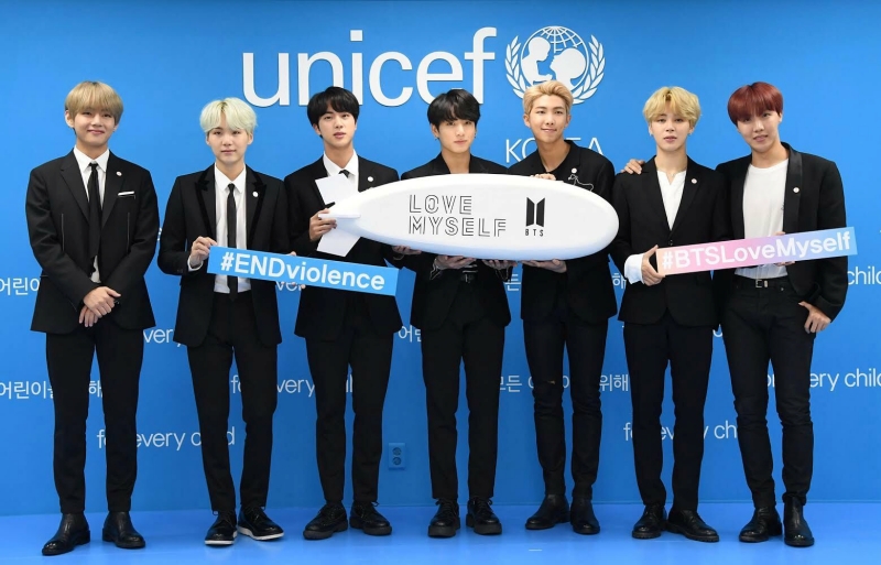 BTS в 2017 году для промо кампаний #ENDviolence и Love Myself в сотрудничестве с ЮНИСЕФ. / Фото: Instagram кампании Love Myself