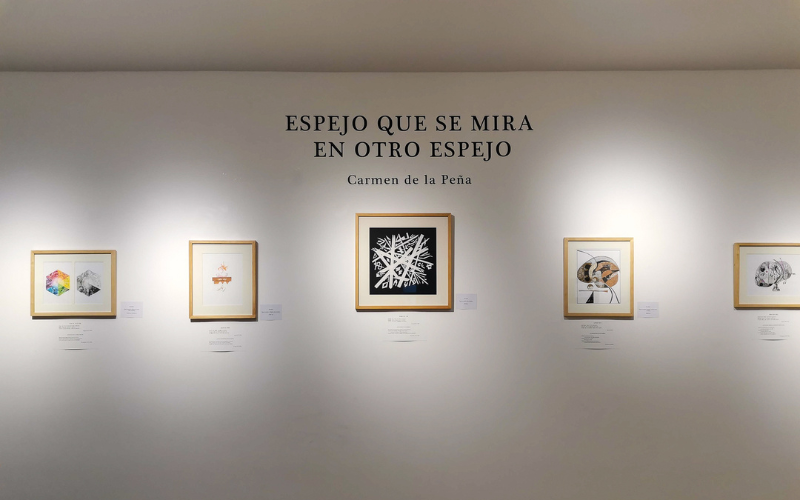 La foto muestra la exposición 'Espejo que se mira en otro espejo' por la maestra Carmen de la Peña.