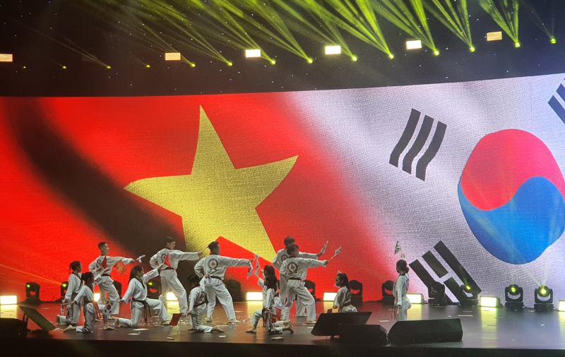 Khoảnh khắc gây xúc động nhất mà đội Taekwondo FLAMES TEAM thể hiện đối với mình. (Ảnh: Hoàng Xuân Tùng) 