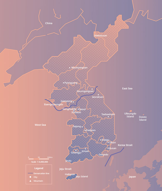 Located at the center of Northeast Asia, the Korean Peninsula neighbors China, Russia, and Japan