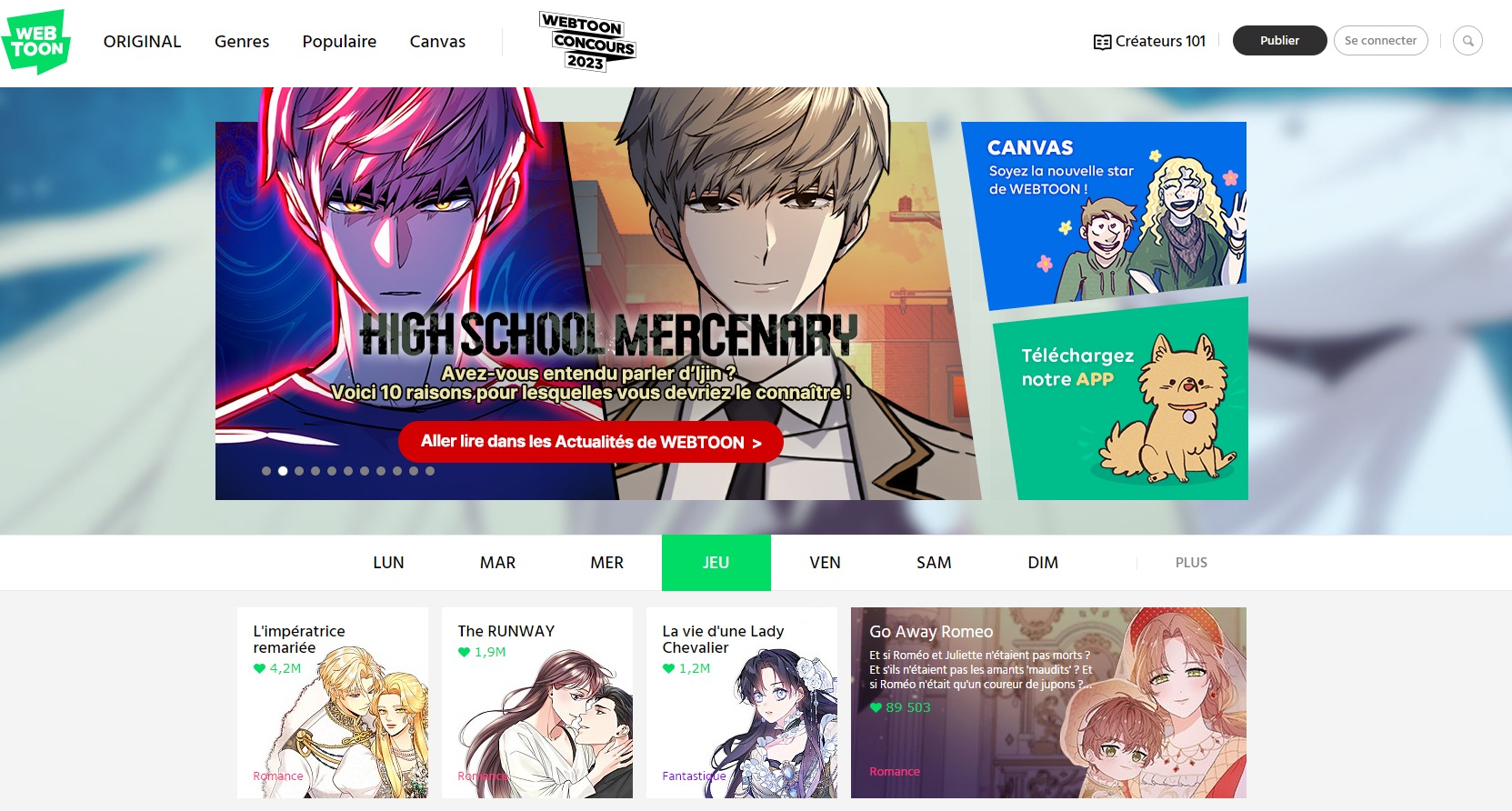 Capture d'écran de webtoon France.
