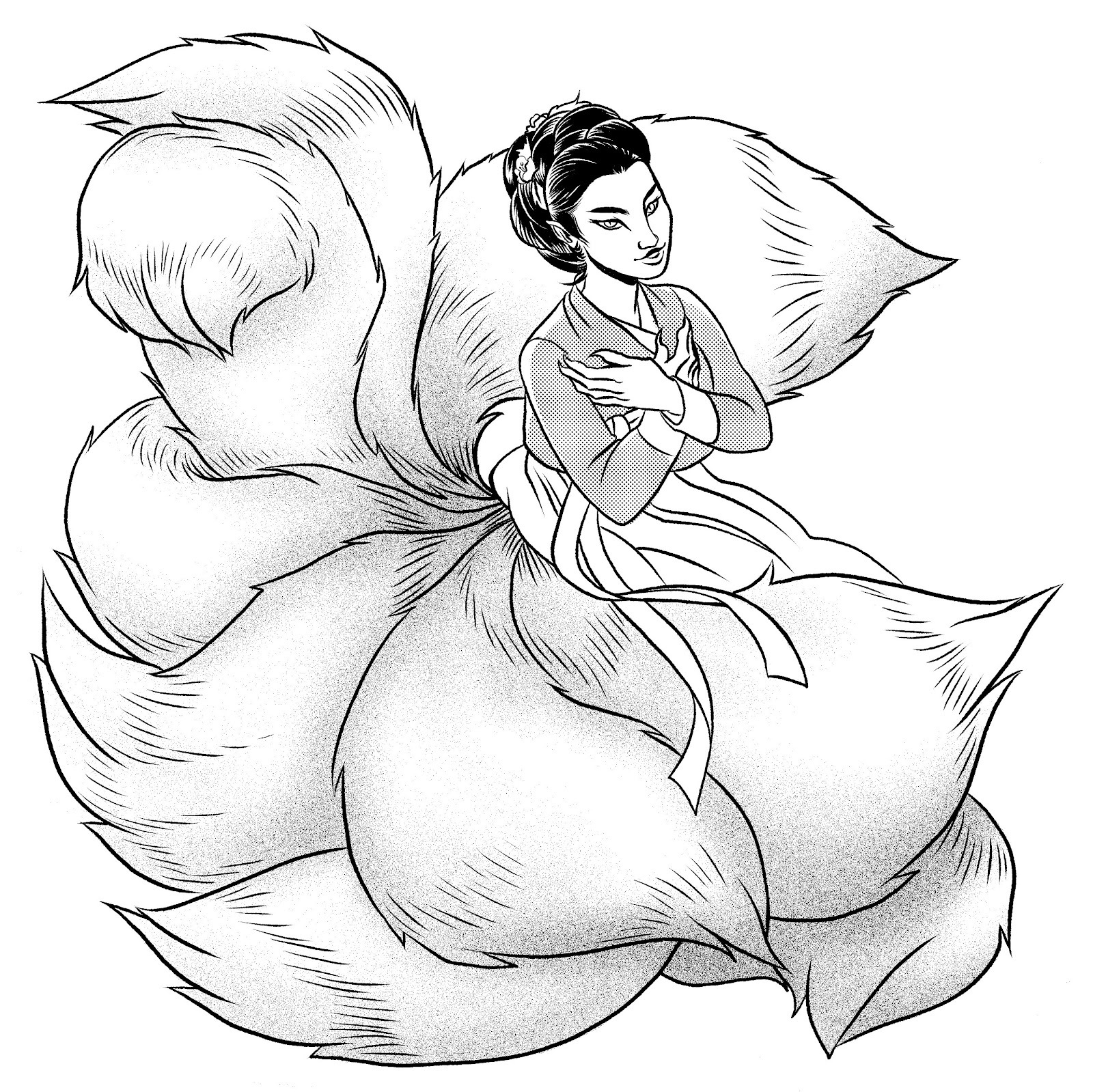 Illustration Contes et légendes coréennes Gumiho. ©️ Anne-Claire Duval