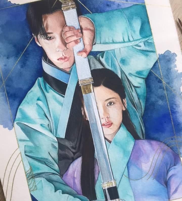Une aquarelle de Jang Uk et Mu Deok-I interprétés par Lee Jae-wook et Jung So-min. © Compte Instagram de Charlène