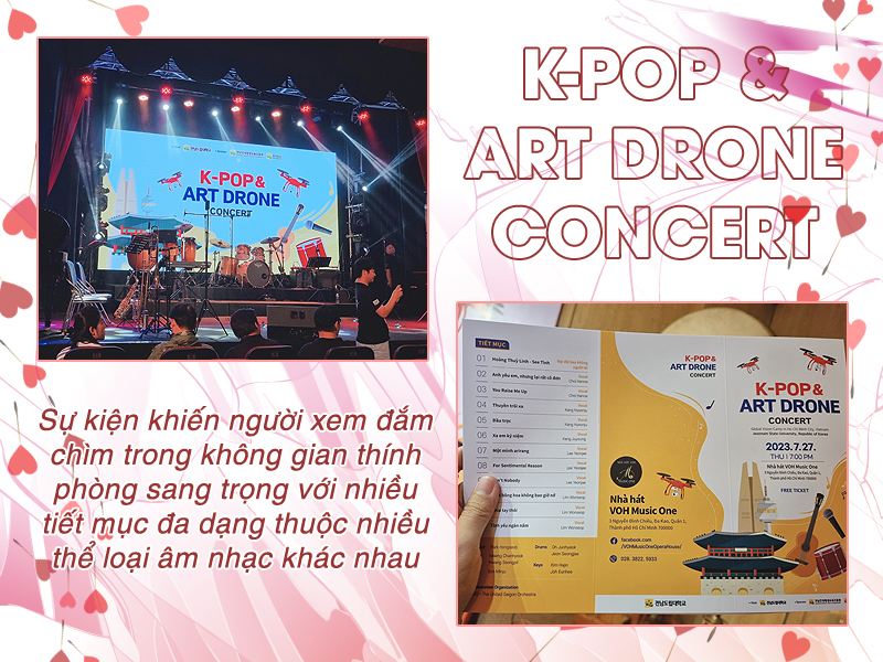 Không gian âm nhạc thính phòng sang trọng cùng set list các bài hát đa dạng thể loại được thể hiện bởi chính sinh viên trường Đại học Jeonnam tại concert “K-pop and Art Drone”. (Ảnh: Vũ Đỗ Hải Hà)