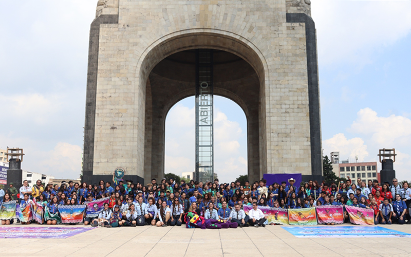 Más de 300 scouts de México asisten a la ceremonia de abanderamiento de la delegación mexicana, para participar en el 25º Jamboree Scout Mundial, que se está llevando a cabo en Saemangeum, en el condado de Buan-gun, en la provincia de Jeollabuk-do, Corea del Sur.