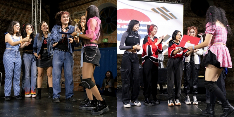 Los miembros de Day Dreaming (izda.) y L.OST (dcha). reciben el premio al primer y segundo lugar, respectivamente.