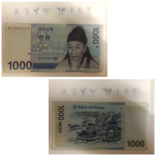 Tờ tiền Hàn Quôc 1000 Won với hình ảnh của học giả nổi tiếng Yi Hwang (Lý Hoảng) và Dosan Seowon. (Ảnh: Phạm Thuỳ Trang)