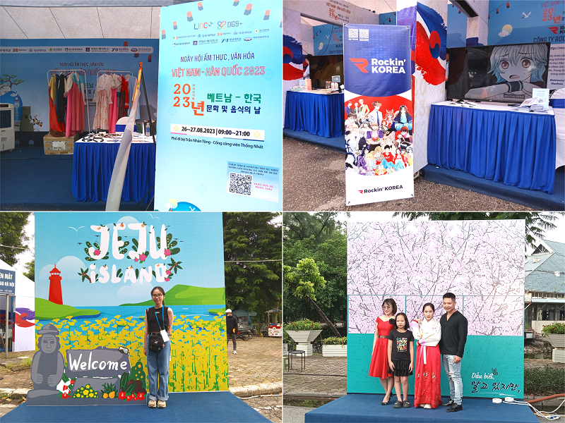 Đến với sự kiện, người tham quan sẽ được chiêm ngưỡng các sản phẩm giải trí như game, webtoon của Hàn Quốc. Ngoài ra, khu vực chụp ảnh check in, trải nghiệm mặc Hanbok được các bạn trẻ và gia đình hào hứng tham gia. (Ảnh: Lưu Thị Thu Loan)