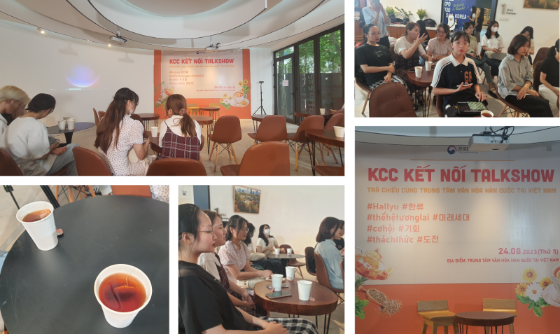 Không khí căn phòng của Trung tâm Văn hóa Hàn Quốc (KCC) tại Việt Nam trước khi buổi trà chiều diễn ra. (Ảnh: Hoàng Xuân Tùng)