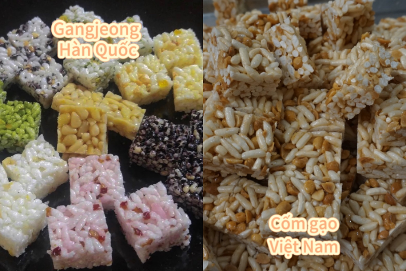Gangjeong là loại bánh khá giống với món cốm gạo của Việt Nam. (Ảnh: Nguyễn Hà Linh)
