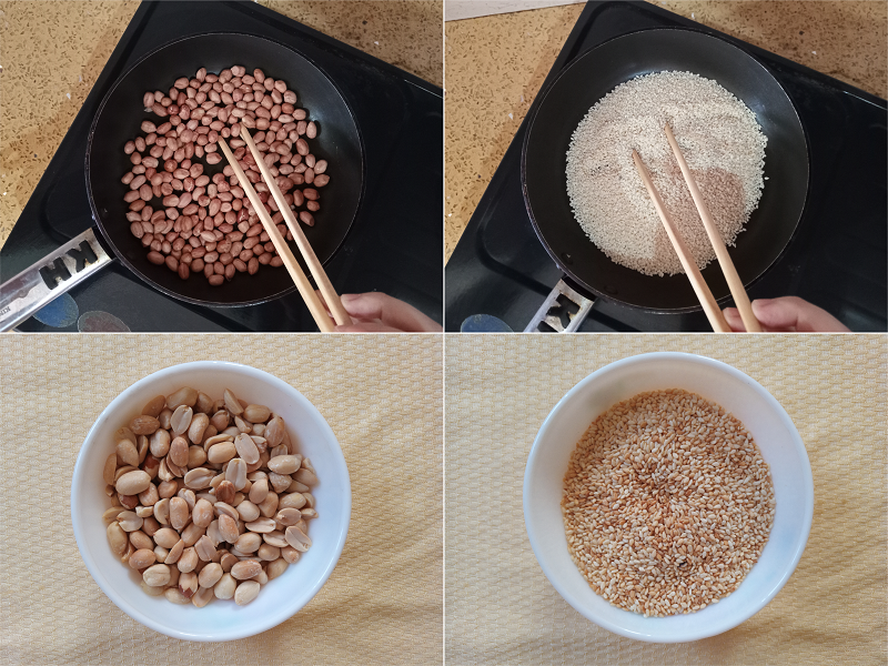 Ngoài đậu phộng, các bạn hoàn toàn có thể thêm các loại hạt khác như hạt hạnh nhân, hạt óc chó, nho khô,… để kẹo của chúng ta thêm phần hấp dẫn. (Ảnh: Lưu Thị Thu Loan)