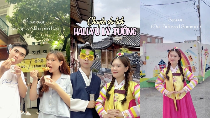 Bạn Cao Song Thư và đồng đội của mình đã lên ý tưởng cho vòng thi đầu tiên bằng việc khoác lên mình Hanbok và trải nghiệm ẩm thực Hàn Quốc. (Ảnh: Cao Song Thư)