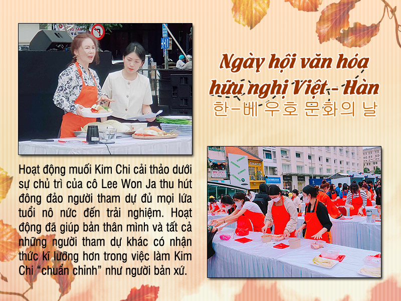 Lần đầu trải nghiệm làm Kim Chi ngoài trời dưới sự chủ trì của cô Lee Won Ja (hình trên) – chủ tịch Hội phụ nữ Hàn Quốc tại TP.HCM làm mình có cảm xúc thật khác biệt, đồng thời qua lời cô Won Ja chia sẻ, mình còn biết tường tận hơn cách muối Kim Chi sao cho “chuẩn chỉnh” như người Hàn thường thực hiện (Ảnh: Vũ Đỗ Hải Hà)