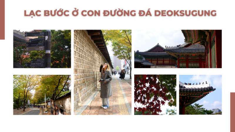 Mùa thu lãng mạn trên con đường đá ven cung điện Deoksugung. (Ảnh: Trần Hải Anh)