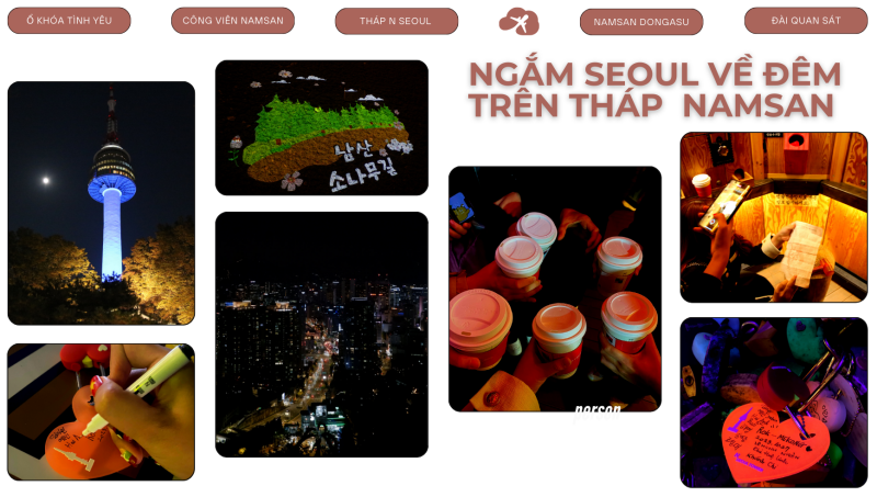 Tháp Namsan về đêm và các hoạt động thú vị. (Ảnh: Trần Hải Anh)