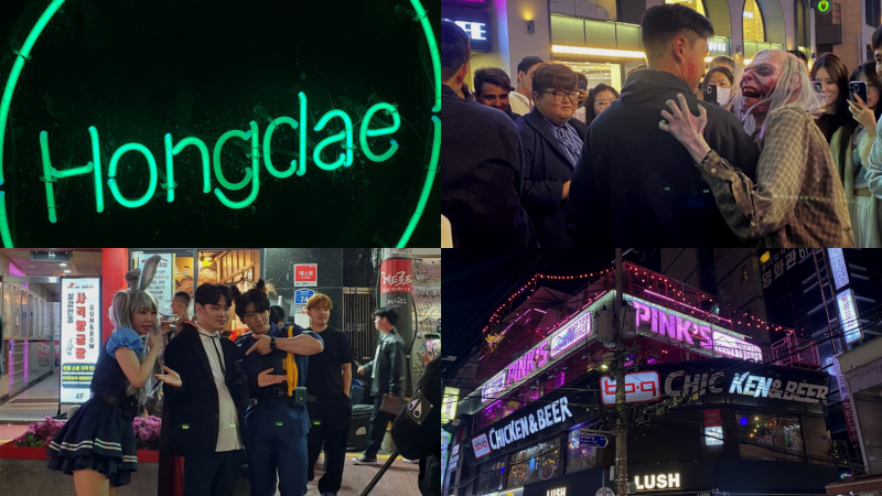 Khu phố trẻ Hongdae tấp nập người qua lại dù đã gần 12 giờ đêm. (Ảnh: Trần Hải Anh)