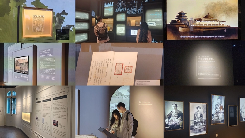 Phía bên trong của các phòng trưng bày ở cả tầng 1 và tầng 2 của Trùng Minh Điện, với nội dung về các đặc sứ Hàn Quốc, đất nước trước và sau Hiệp định Hàn Nhật. (Ảnh: Nguyễn Phương Anh)
