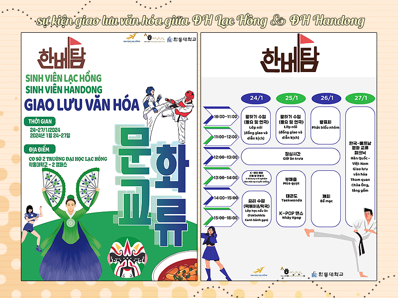 Timeline cụ thể diễn ra theo ngày được phía Đại học Lạc Hồng, Đại học Handong cùng Học viện King Sejong Biên Hòa sắp xếp với nhiều hoạt động phong phú, hấp dẫn. (Ảnh: Trang Facebook King Sejong Biên Hoà - Đại học Lạc Hồng)